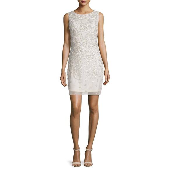 Aidan Mattox Women's Dress 8 Sheer Lace Beaded‎ Cream Beige Sleeveless Gown Gala